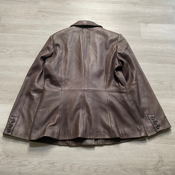 Vintage Preston & York Chocolate Brown Leather Lambskin Jacket Coat Womens Large - Picture 3 of 9